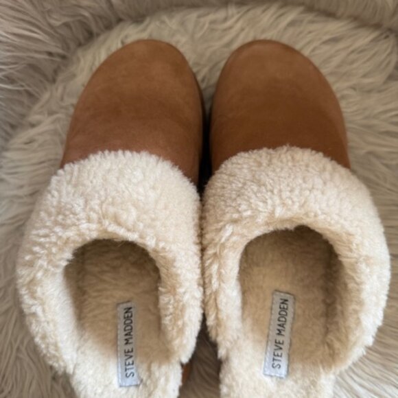 Steve Madden Womens Juney Tan Faux Fur Leather Platform Clog Mules Platform - Picture 6 of 6